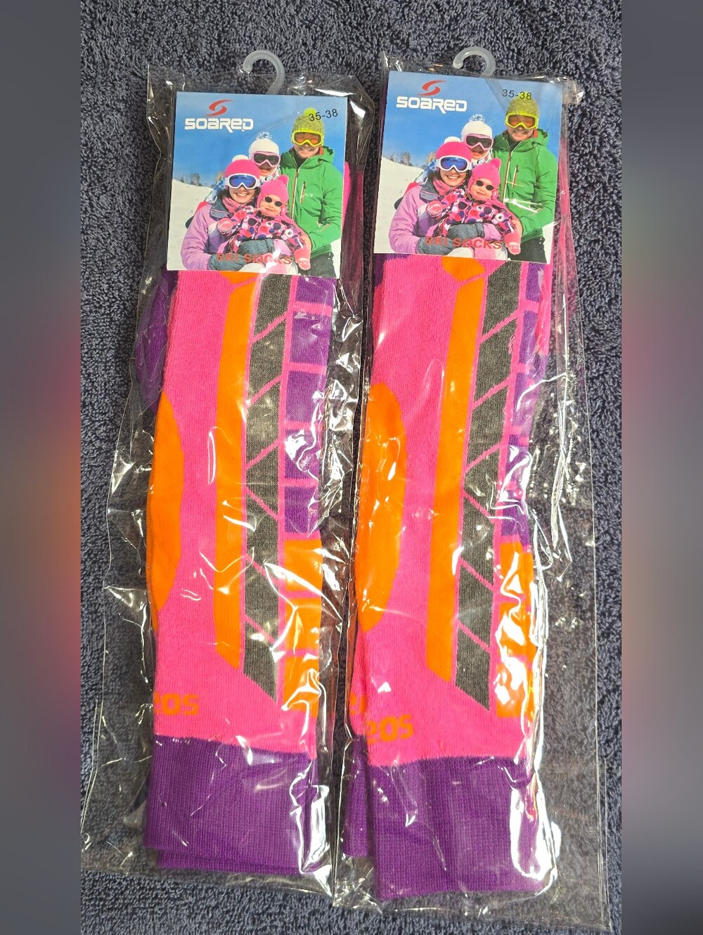 2 Pairs SOARED Bright Pink & Orange Ski Socks
